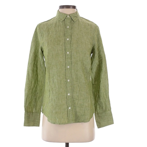 NWT Baird McNutt for J. Crew Irish Linen Shirt in Green size 0 - Picture 1 of 4